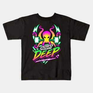 Squat Deep Kraken Retro Neon Synthwave 80s 90s Kids T-Shirt